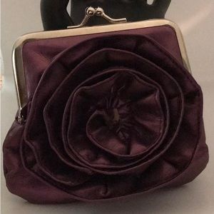 Metallic Mauve Change Purse with Large Floral Accent